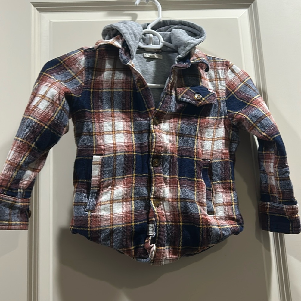 Appaman Kids Plaid flannel button down Hooded Jacket sweatshirt lined pockets 4T